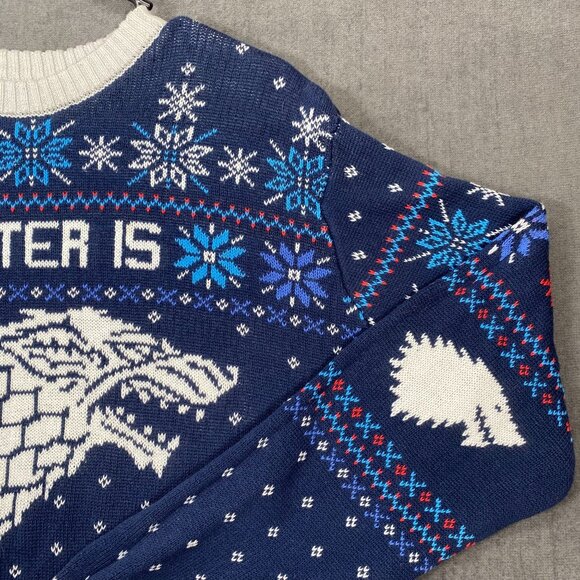 Game Of Thrones Stark "Winter Is Coming" Ugly Christmas Sweater Crewneck Large - Picture 9 of 11